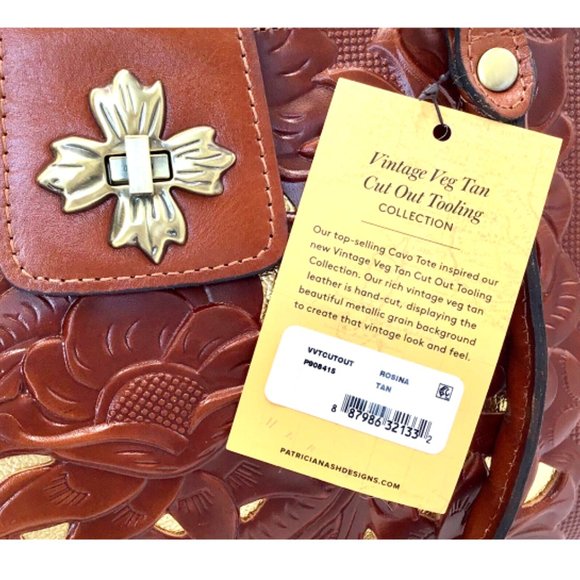 Patricia Nash Rosina Burnished Cutout Tooled Leather Satchel Brown Tan NWT $229 - Picture 5 of 8